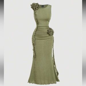 Elegant Olive Green Sleeveless Dress